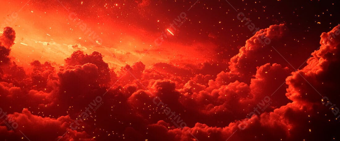 Céu Vermelho Incandescente com Nuvens