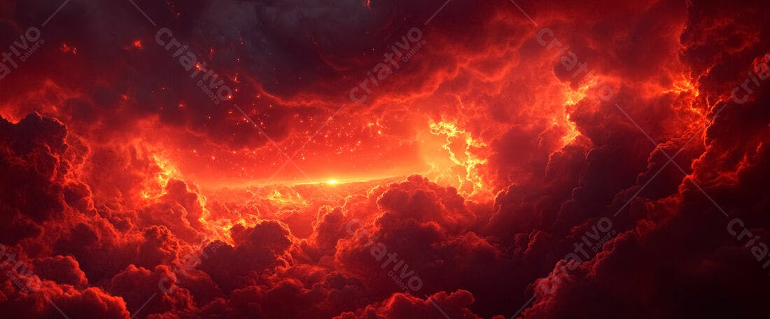 Nuvens Vermelhas e Sol Poente Fantástico