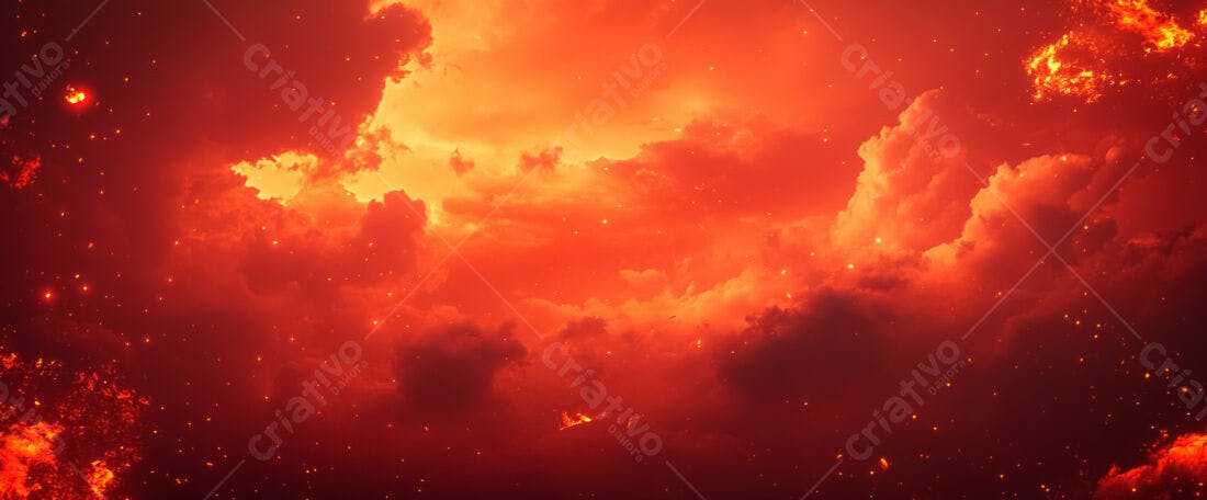Céu Vermelho Fogo e Nuvens Escuras