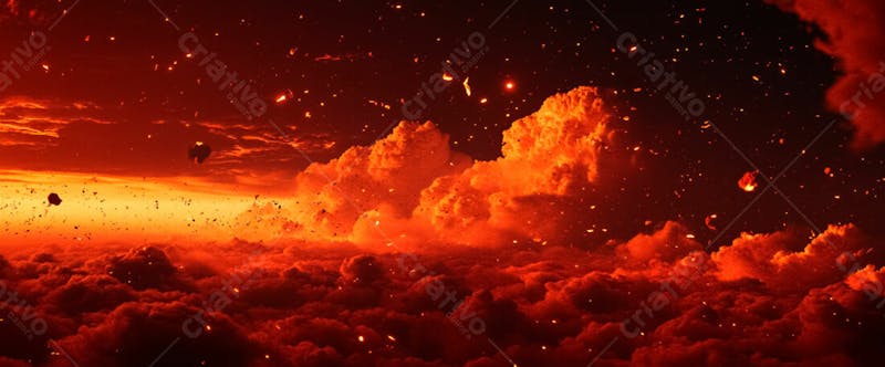 Imagem de fundo explosão no céu nuvens escura com faíscas