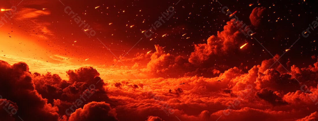 Chuva de meteoros em céu vermelho infernal
