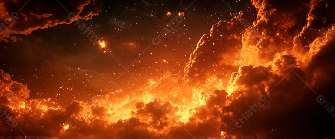 Céu em chamas tons laranja e vermelho