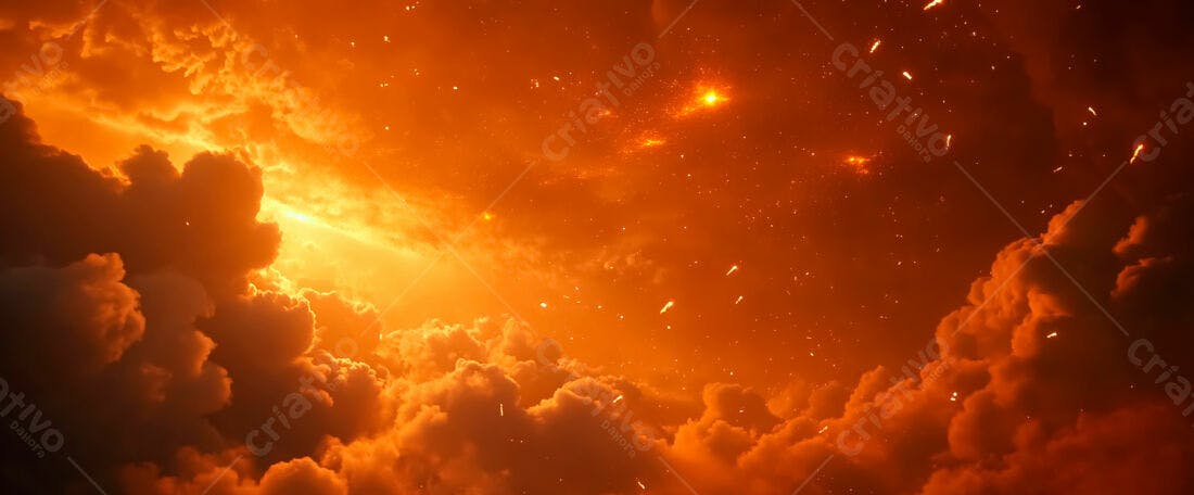 Céu Laranja com Nuvens Escuras e Faíscas