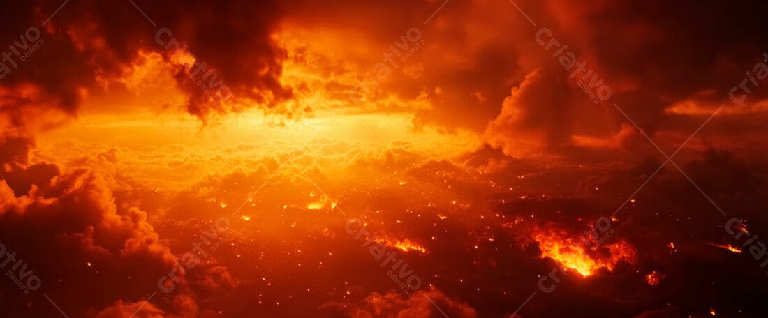 Céu em chamas tons laranja e vermelho