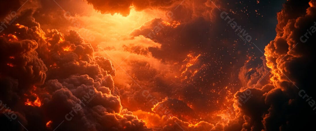 Nuvens de fogo laranja e vermelho