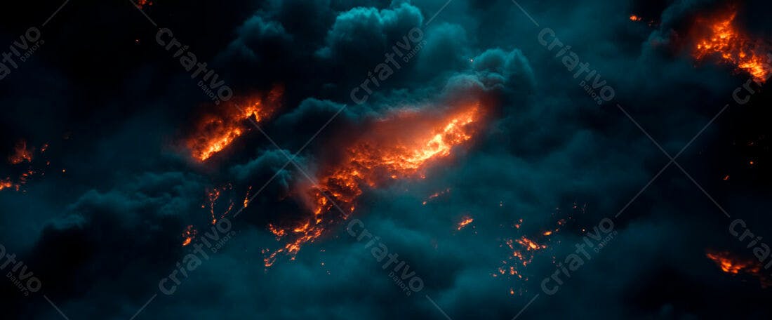 Fogo e fumaça escura noite
