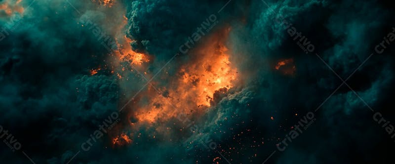 Imagem de fundo explosão no céu nuvens escura com faíscas