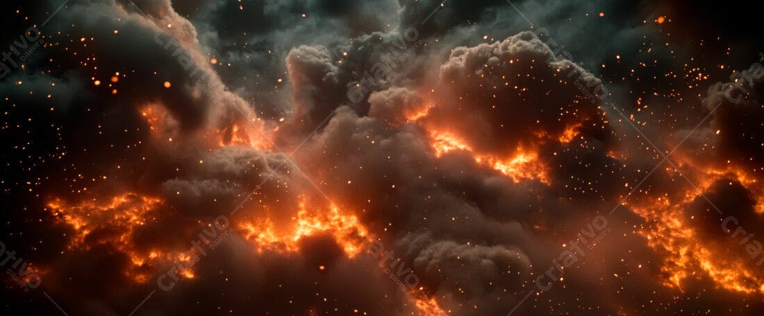 Fogo intenso e nuvens de fumaça escura
