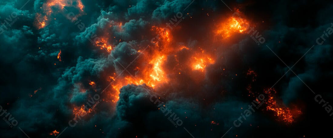 Nuvens escuras com chamas laranja