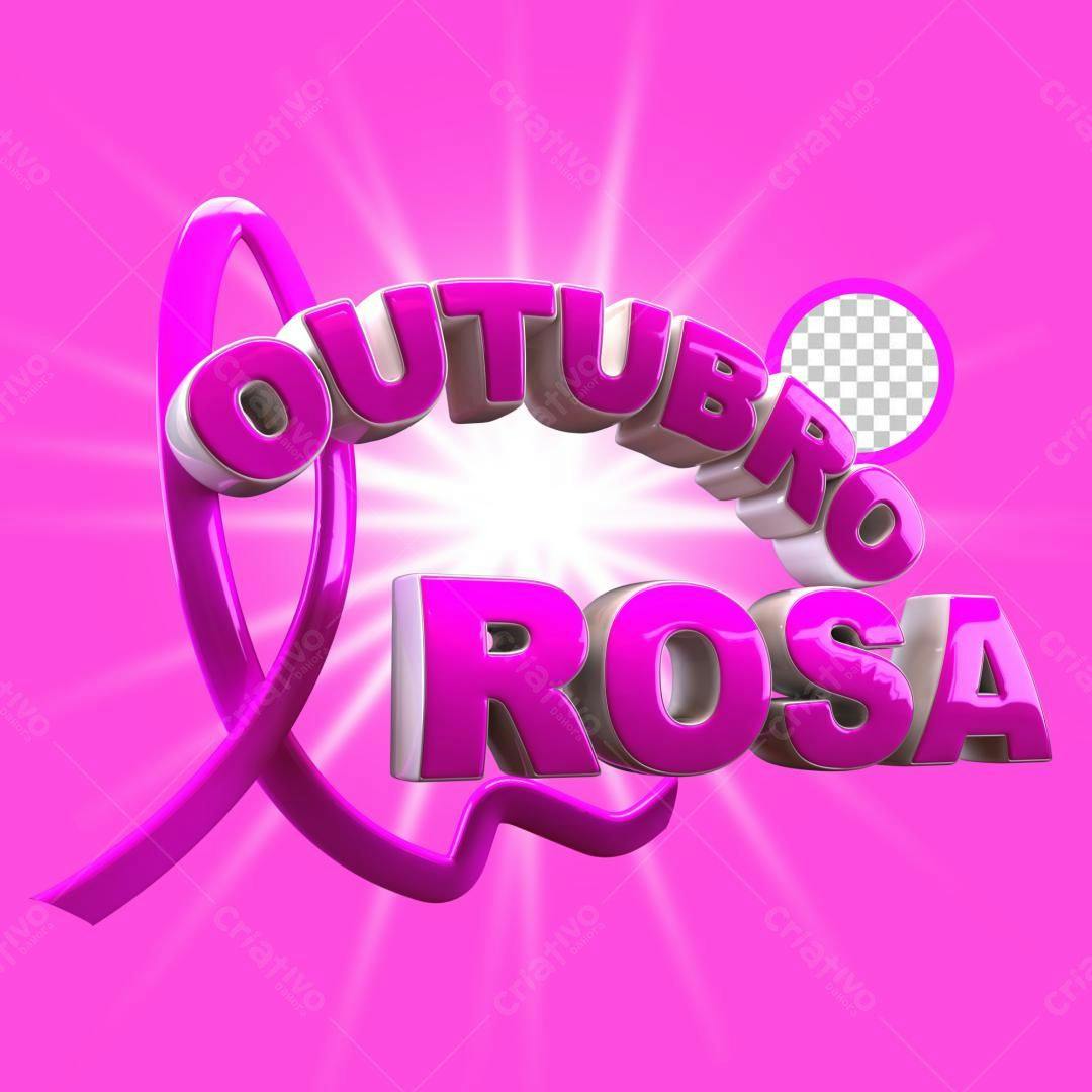 Selo 3D Outubro Rosa brilhante rosa
