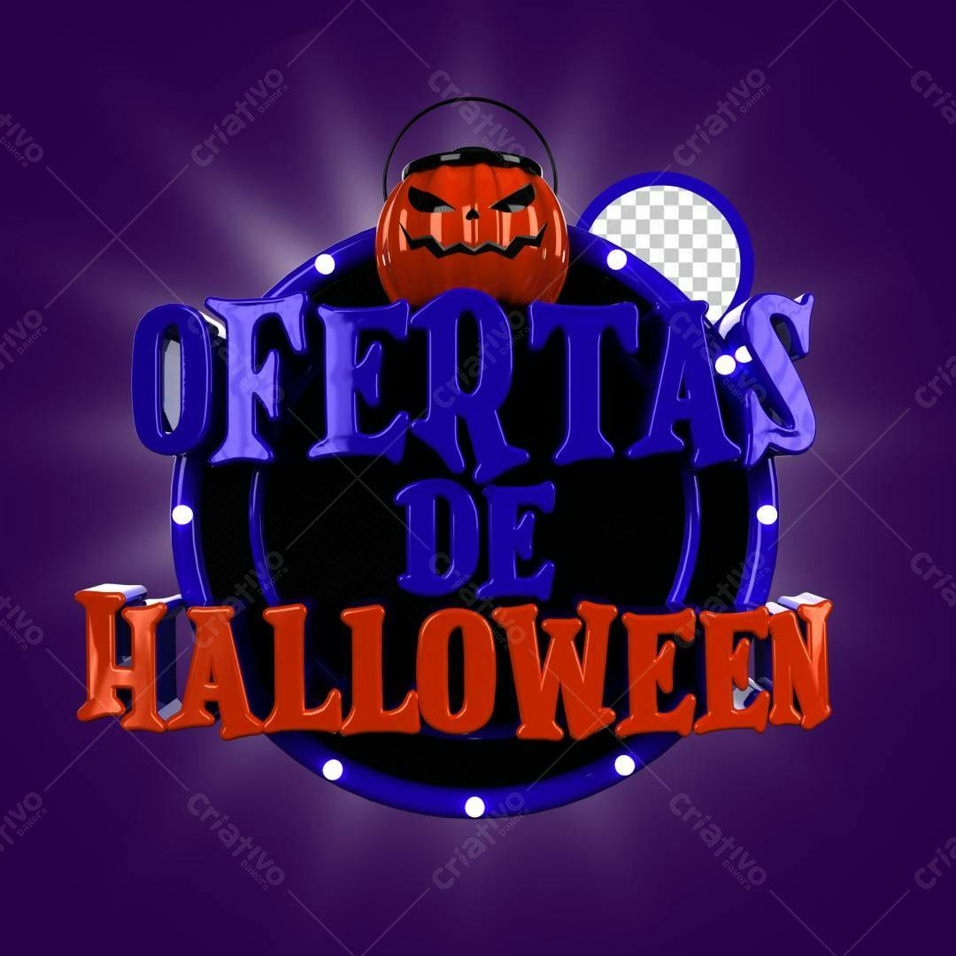 Selo 3D promocional Halloween azul e laranja