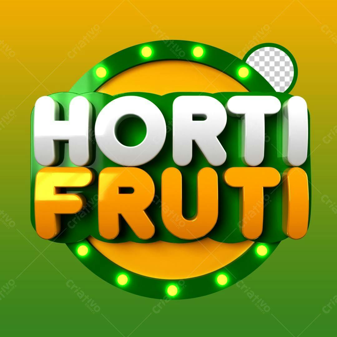 Selo 3D promocional verde e amarelo frutas