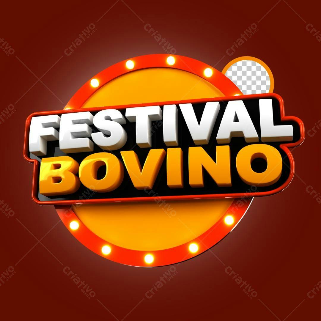 Selo 3D Evento Festival Bovino Laranja e Branco