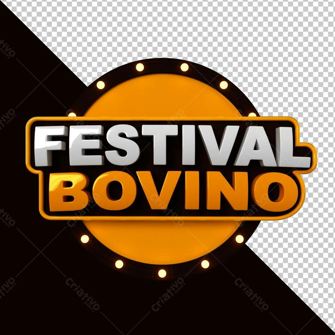 Selo 3D evento Festival Bovino laranja e branco