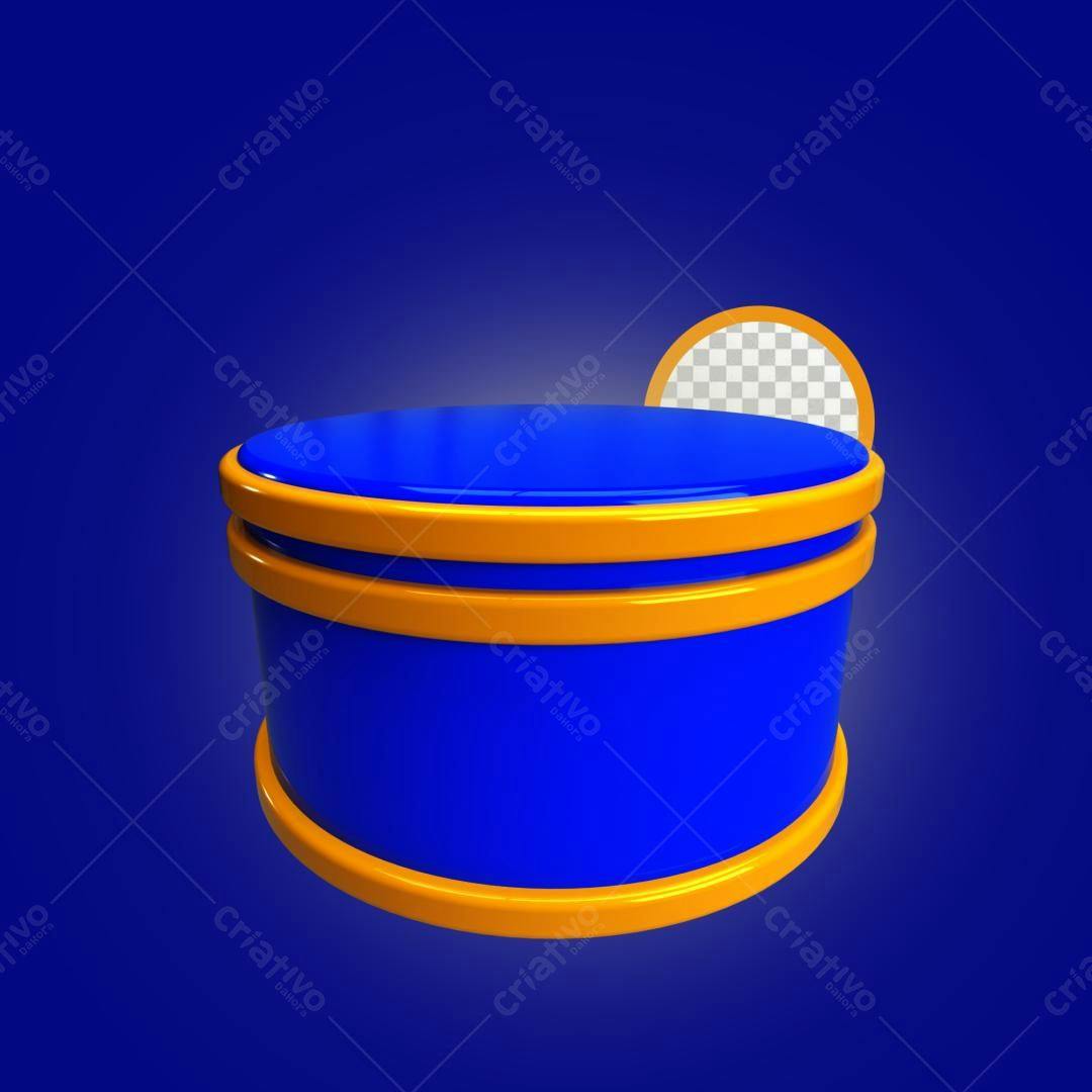 Selo 3D promocional azul e laranja
