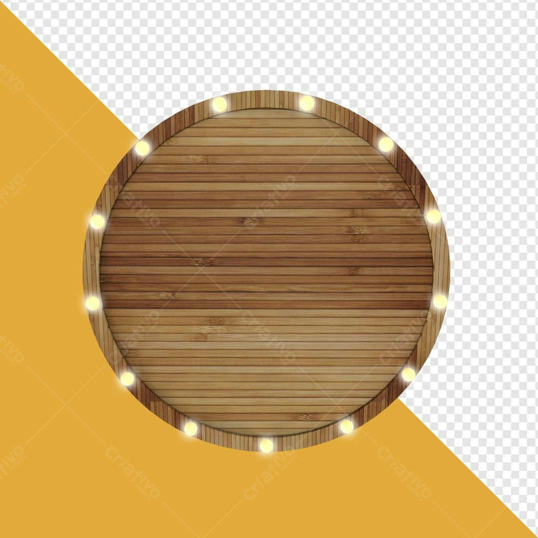 Selo 3D decorativo madeira marrom e luzes amarelas