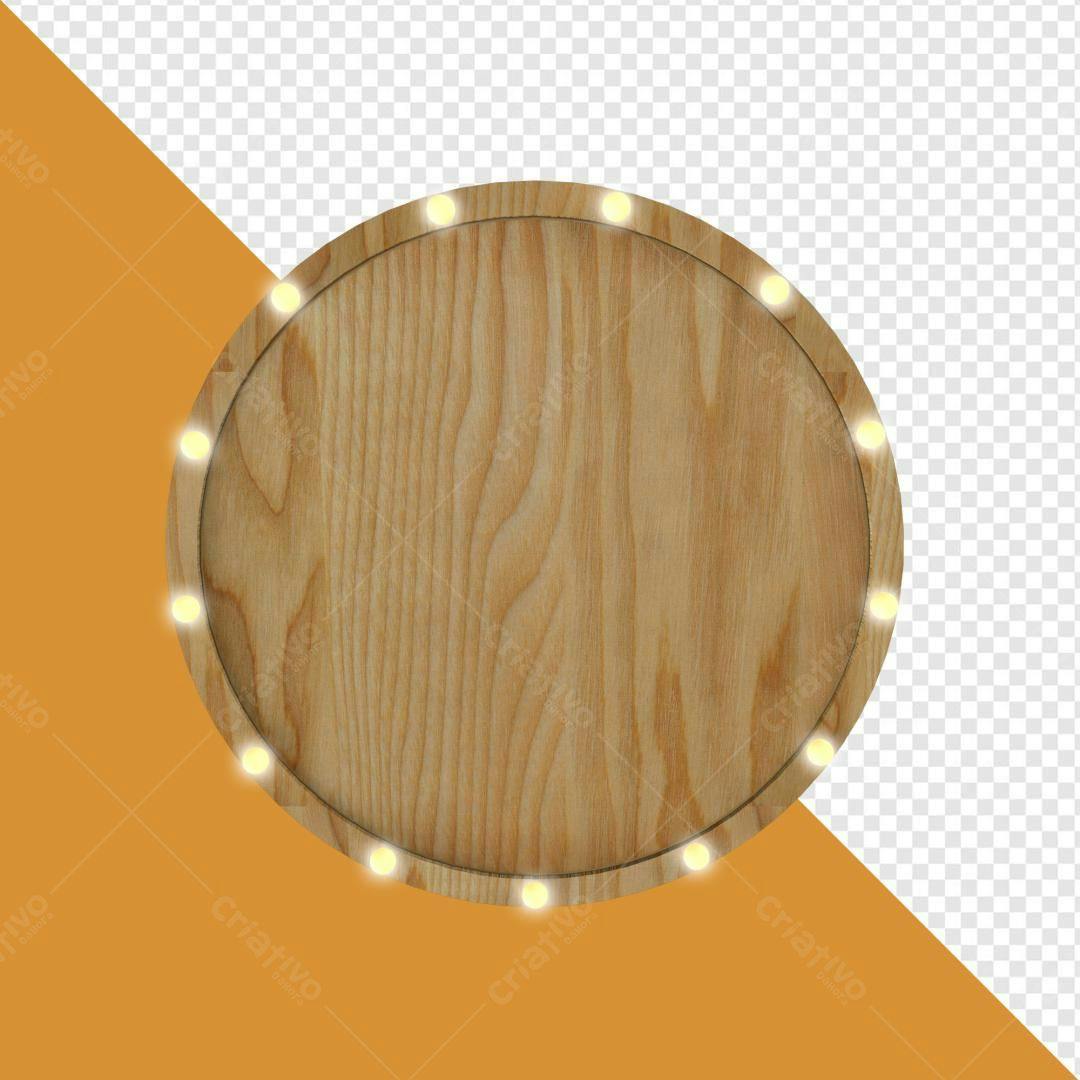 Selo 3D de madeira circular com luzes LED