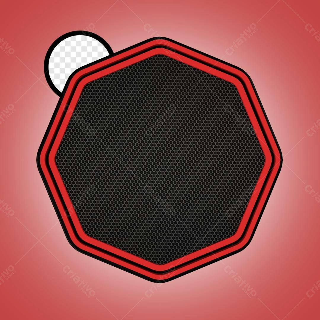 Selo 3D octogonal vermelho e preto com textura de metal