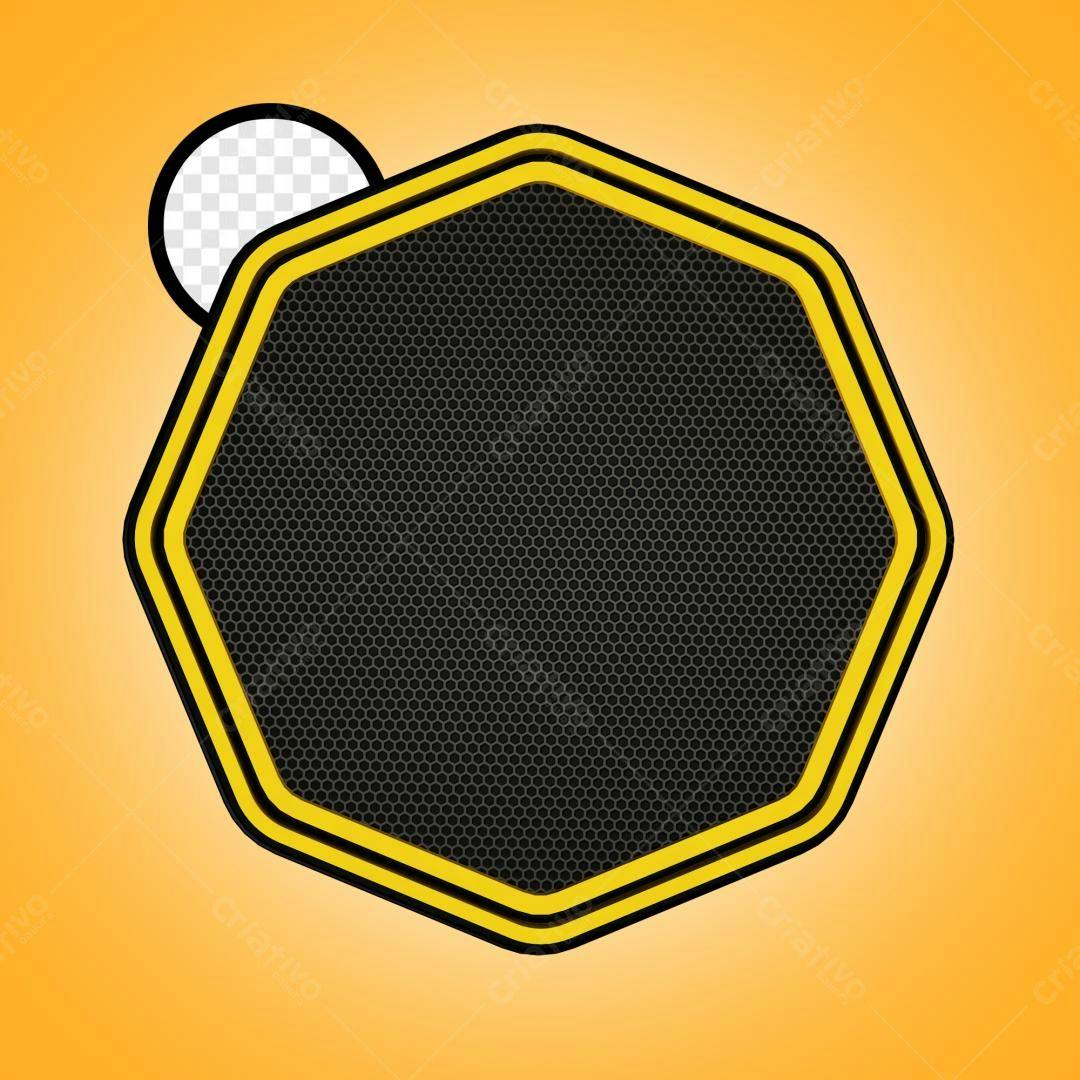 Selo 3D octogonal amarelo e preto