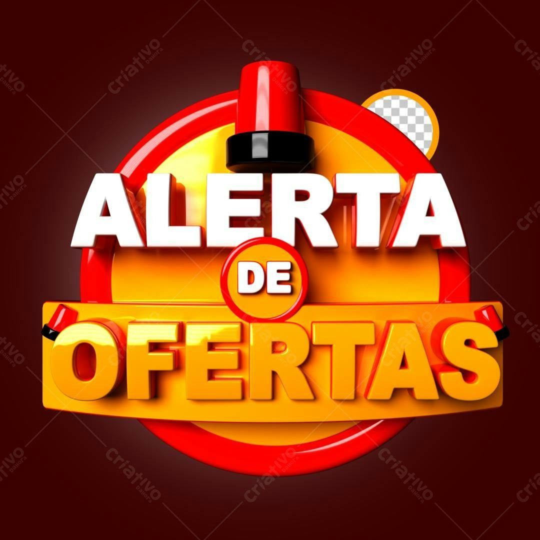 Selo 3D promocional alerta de ofertas vermelho e amarelo