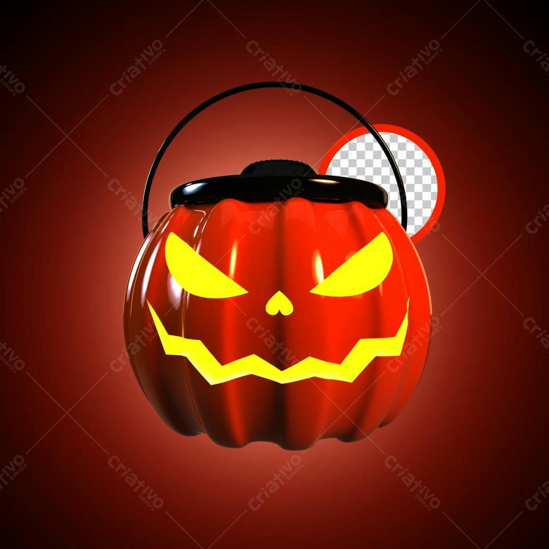 Selo 3D Halloween Abóbora Vermelha e Amarela