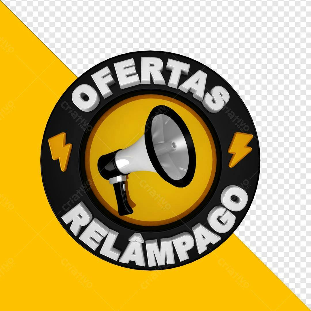 Selo 3D promocional ofertas relâmpago amarelo e preto