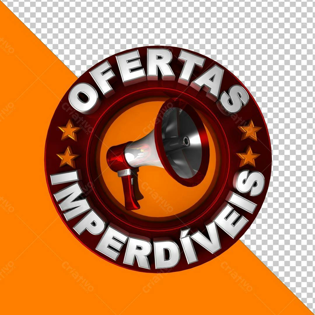 Selo 3D promocional vermelho e prata com megafone