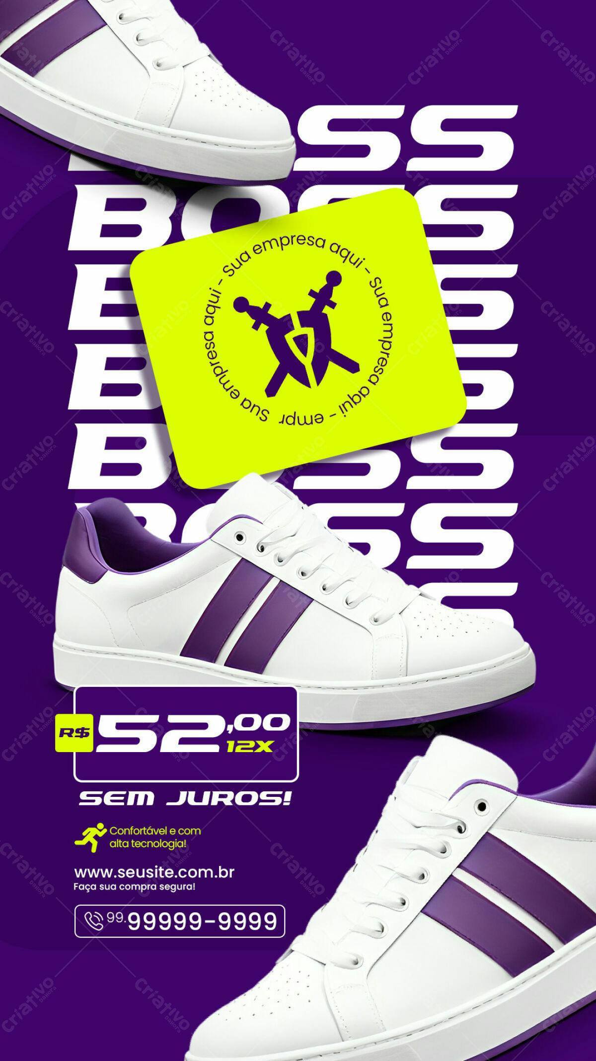 Flyer Promoção Tênis Branco e Roxo PSD Editável