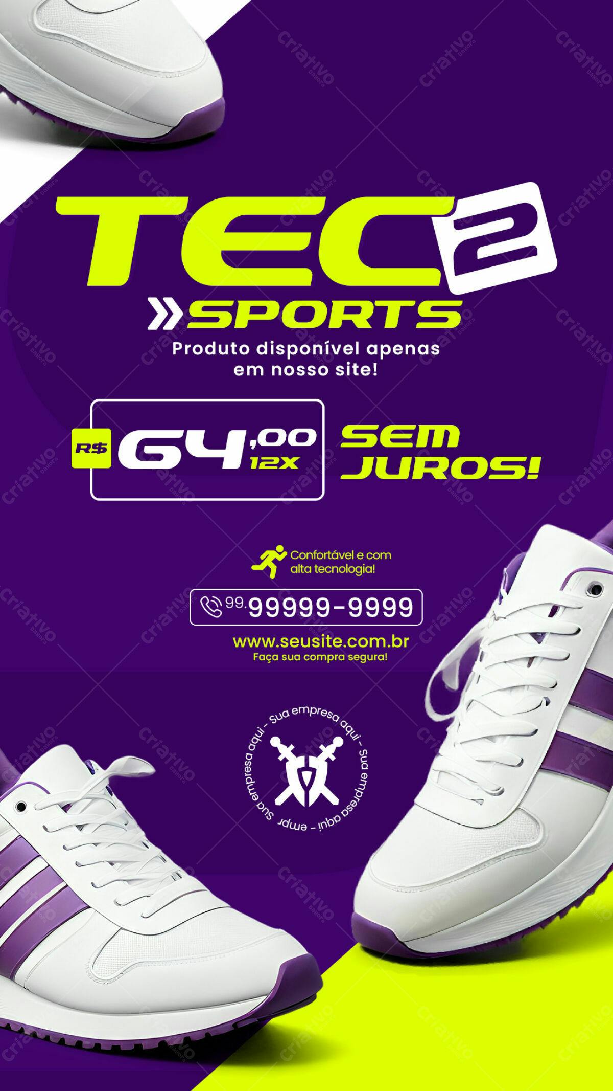 Flyer para Lançamento de Tênis TEC2 Sports PSD Editável