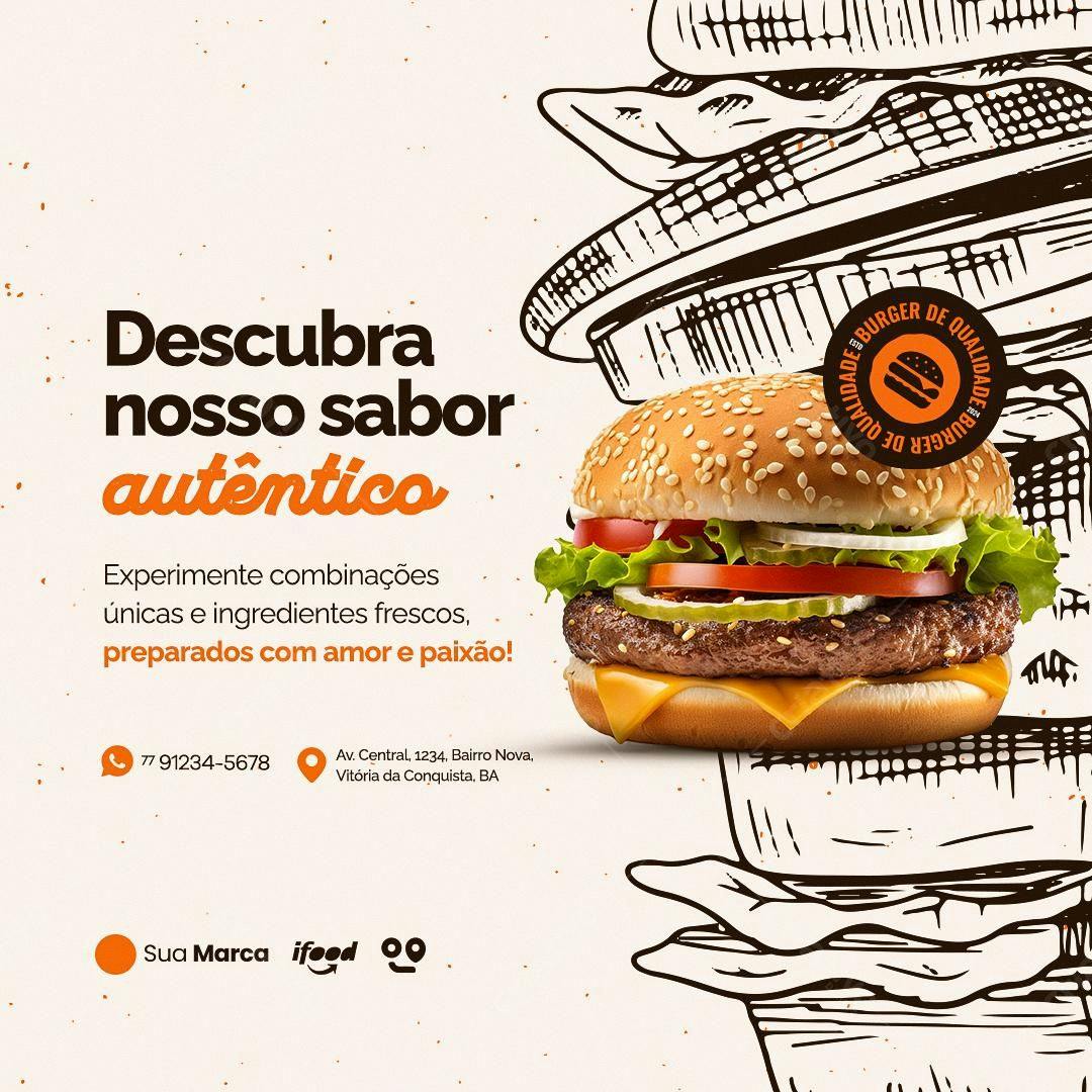 Postagem Instagram Hambúrguer Artesanal PSD Editável