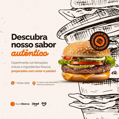 Postagem Instagram Hambúrguer Artesanal PSD Editável