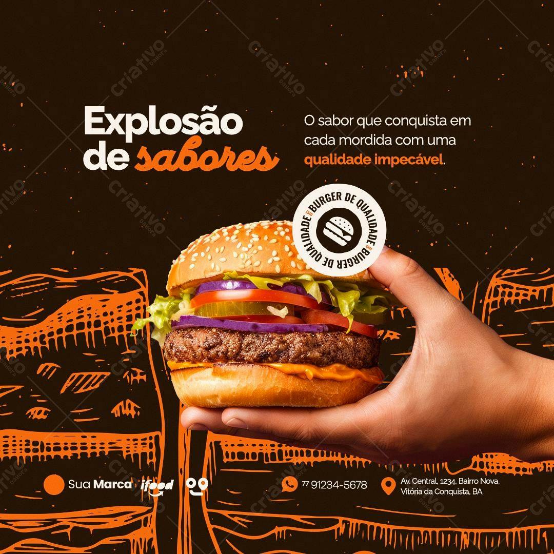 Flyer para Lançamento de Hambúrguer Artesanal PSD Editável