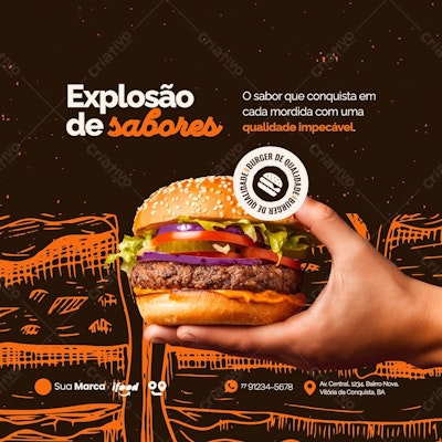 Flyer para Lançamento de Hambúrguer Artesanal PSD Editável