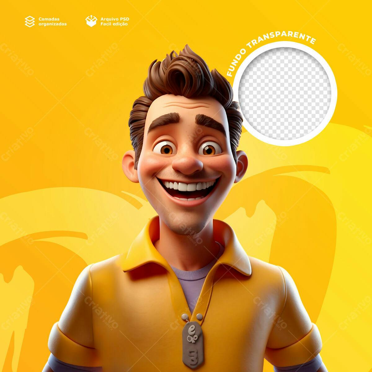 Postagem de Mídias Sociais com Personagem 3D Amarelo PSD Editável