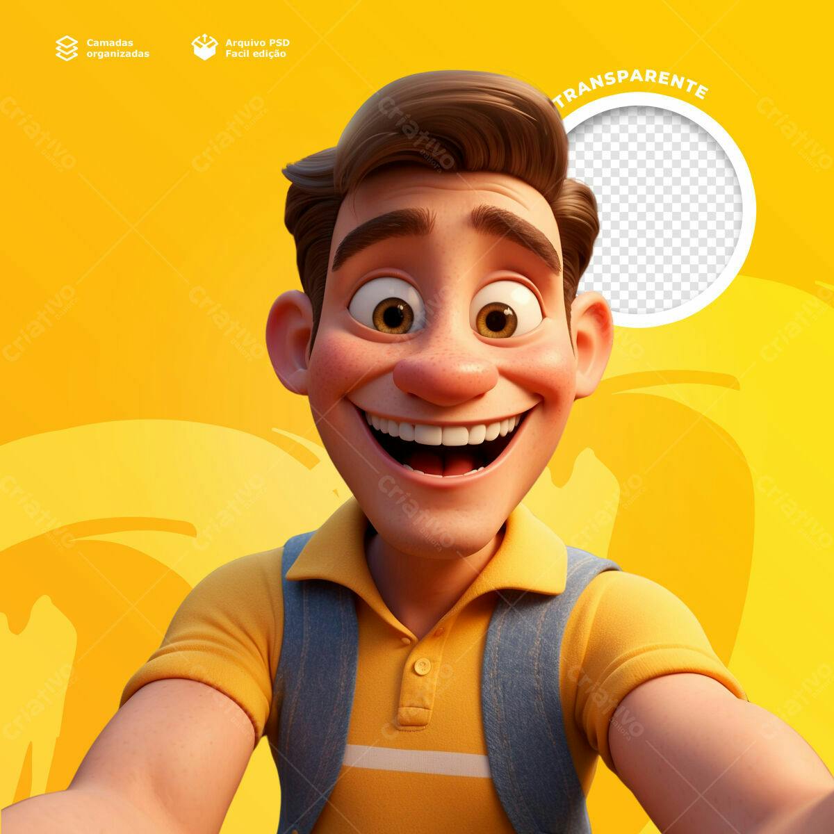 Postagem de Selfie com Personagem 3D Amarelo PSD Editável