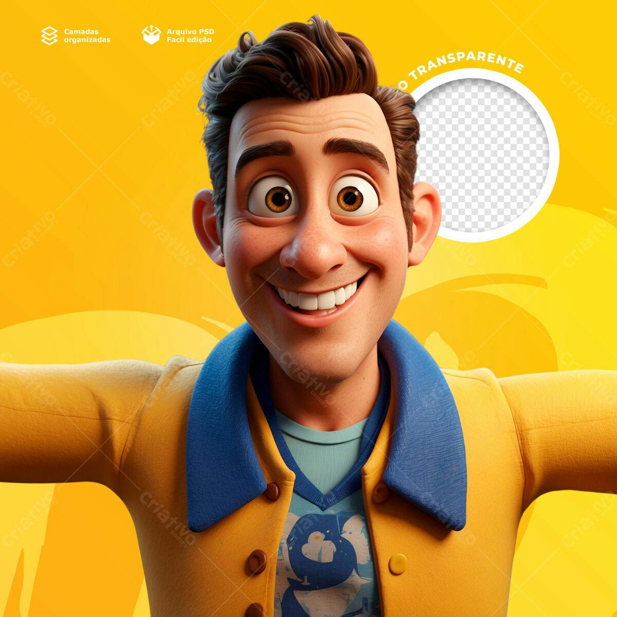 Avatar Masculino Sorridente PSD Editável
