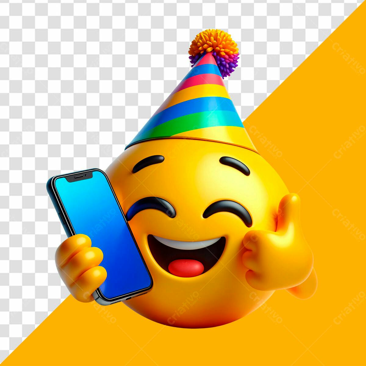 Emoji Festa Aniversário com Celular PSD Editável