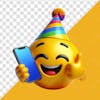 Elemento 3d emoji fazendo joinha com a mão enquanto segura um celular sorrindo