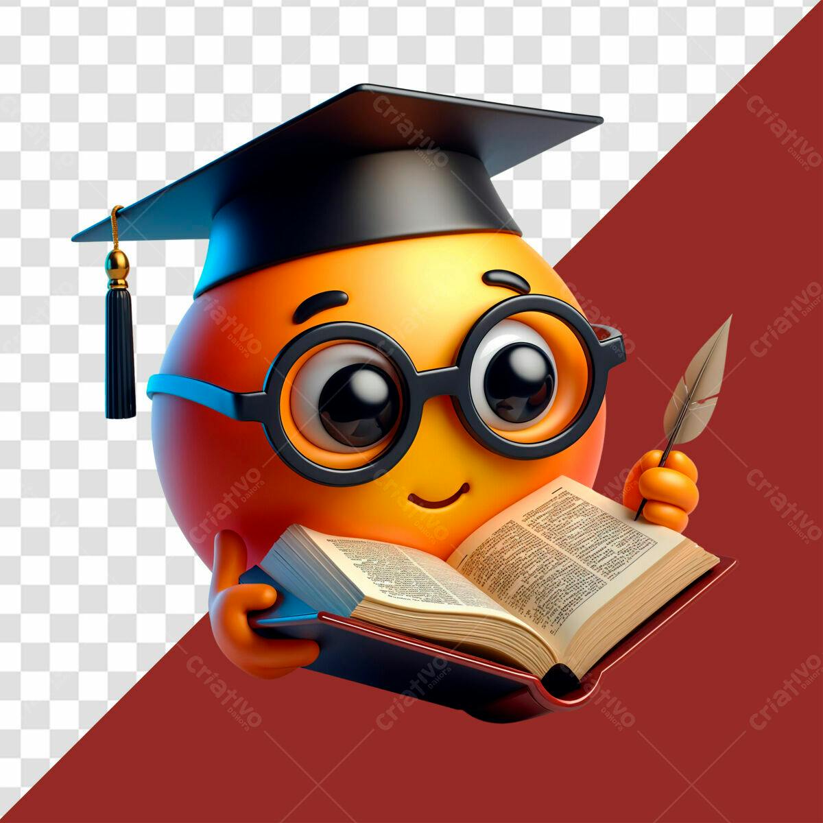 Ilustração Emoji Estudante Lendo Livro PSD Editável