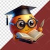 3d element funny emoji of a graduate student with a book