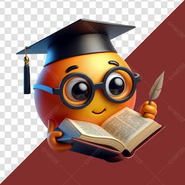 Elemento 3d emoji divertido de um aluno graduado com um livro