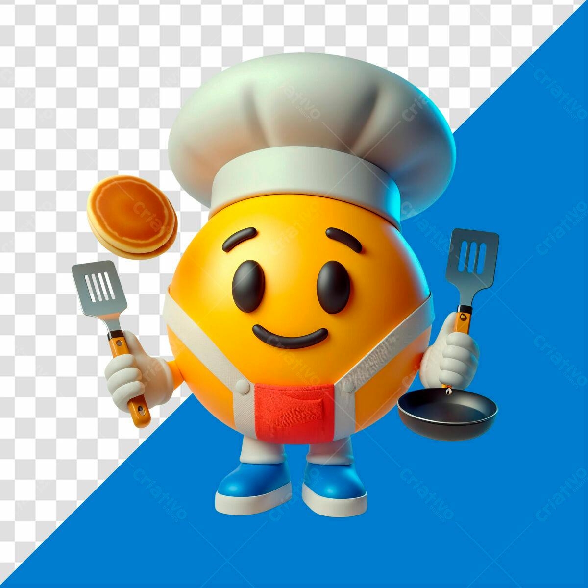 Personagem Chef de Panqueca Amarelo PSD Editável