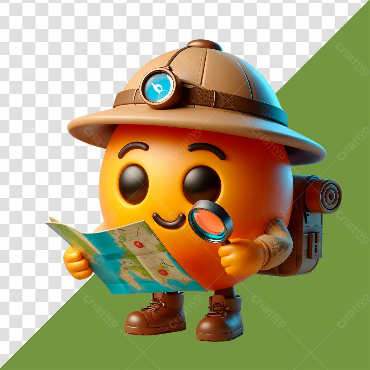 Emoji Aventureiro com Mapa PSD Editável