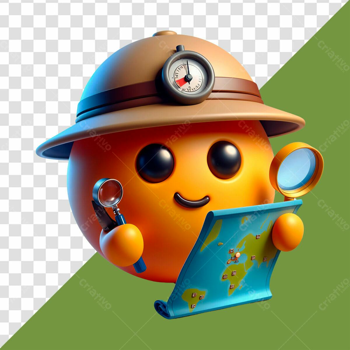 Emoji Aventureiro com Mapa PSD Editável