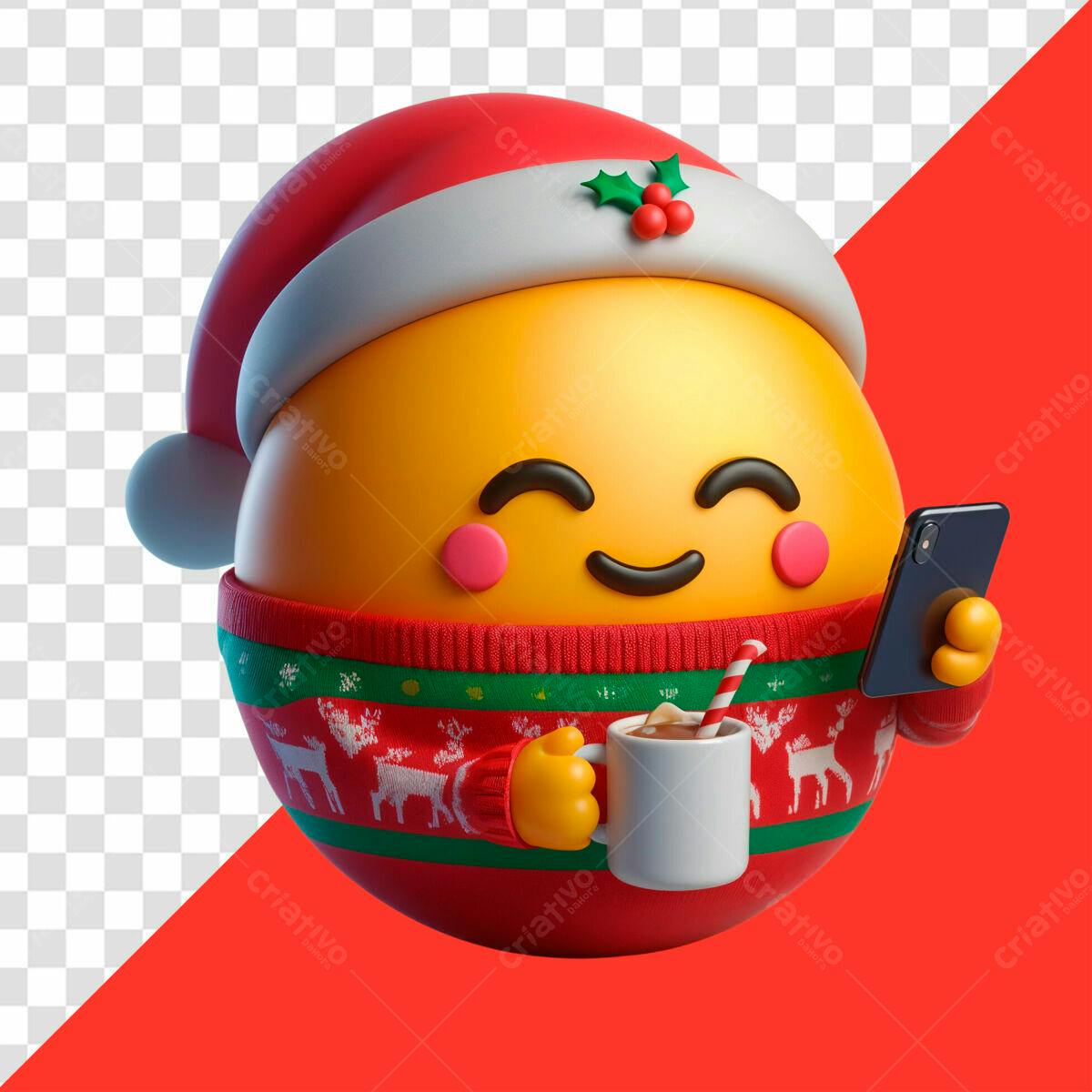 Personagem Natalino Bebendo Chocolate Quente PSD Editável