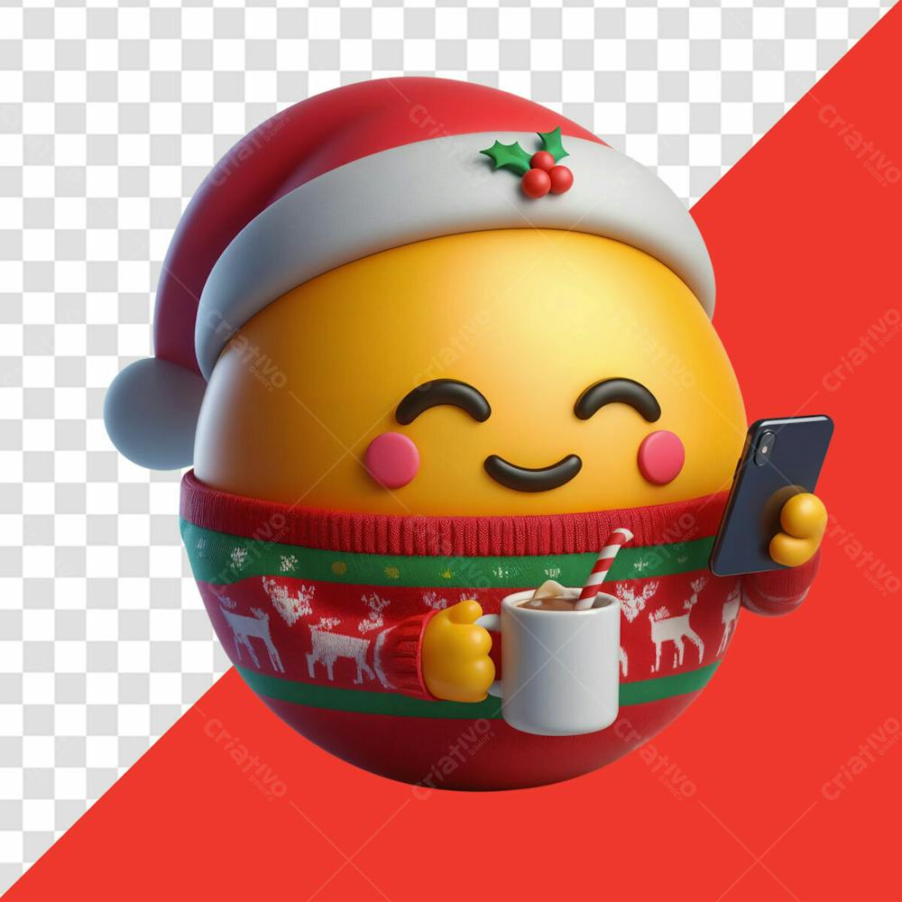 Elemento 3D Emoji Divertido De Natal Com Celular