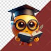 3d funny emoji element of a student with graduation cap and a book