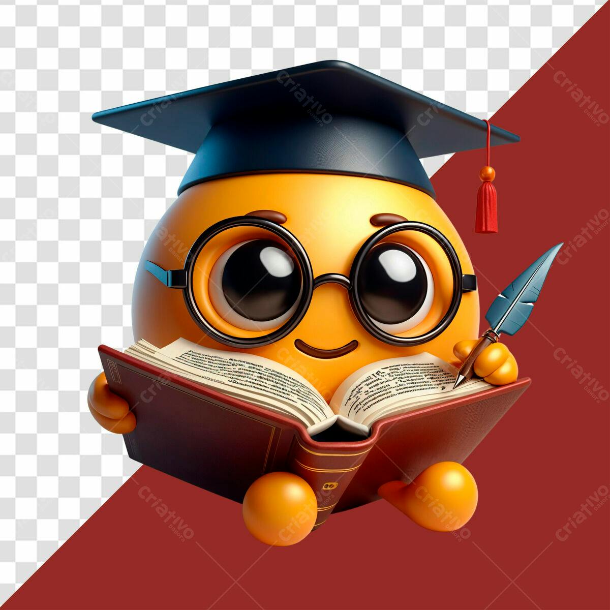 Mascote Estudante Lendo Livro PSD Editável