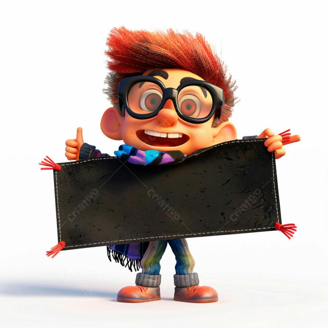 Menino Cartoon segurando cartaz preto