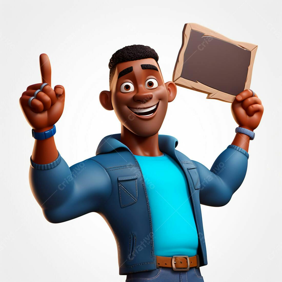 Homem negro animado segurando cartaz